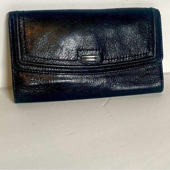 Fossil Black Pebble Leather Trifold Wallet - Picture 1 of 11